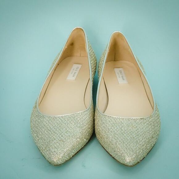 Cole Haan Size 7.5 Tartine Skimmer Silver Metallic Glitter Pointed Toe Flats - Picture 2 of 7